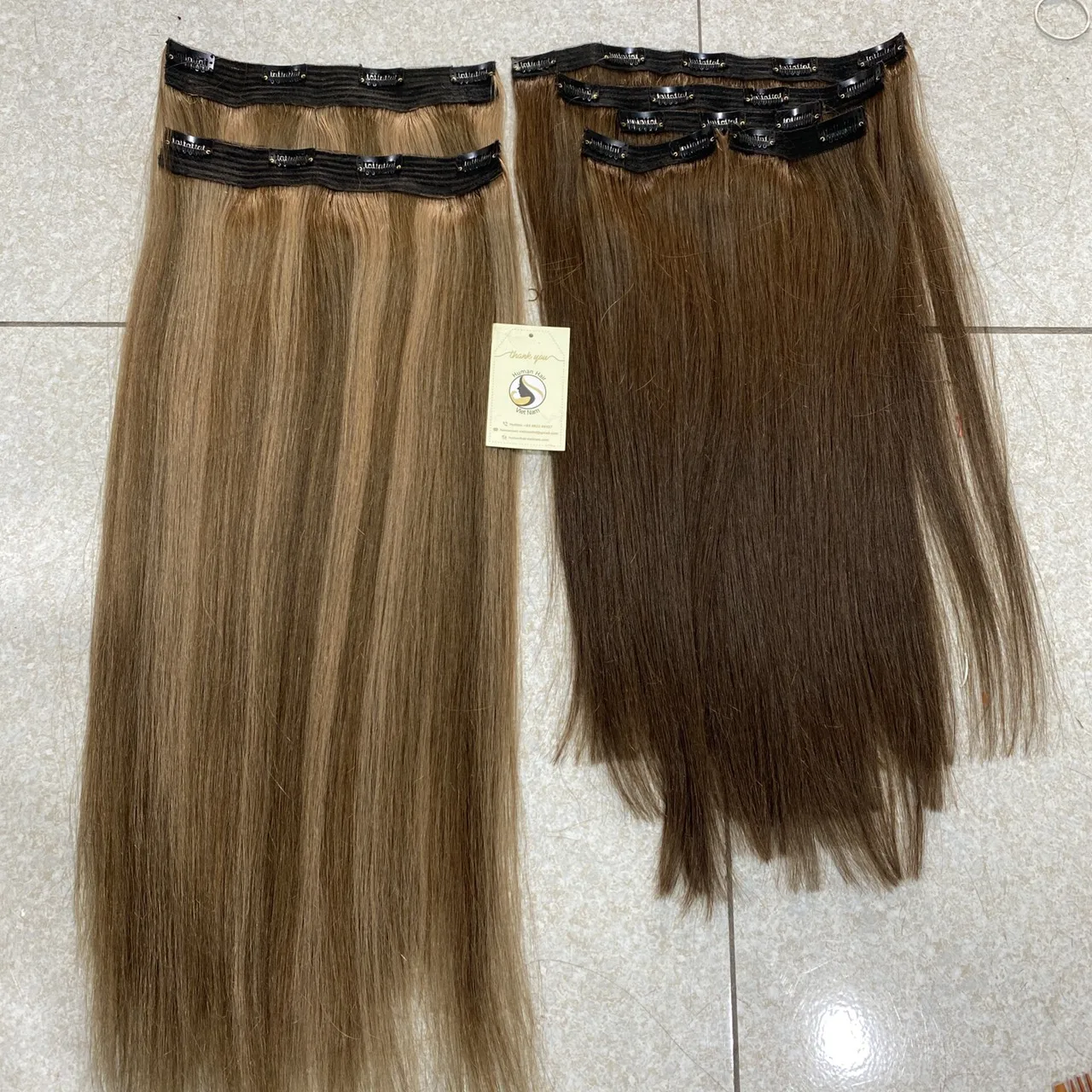 Drop Shipping High Quality Vietnam Human Hair Vendor Double Drawn Russian Slavic Hair Brown Ombre Color Clip In Hair Extension