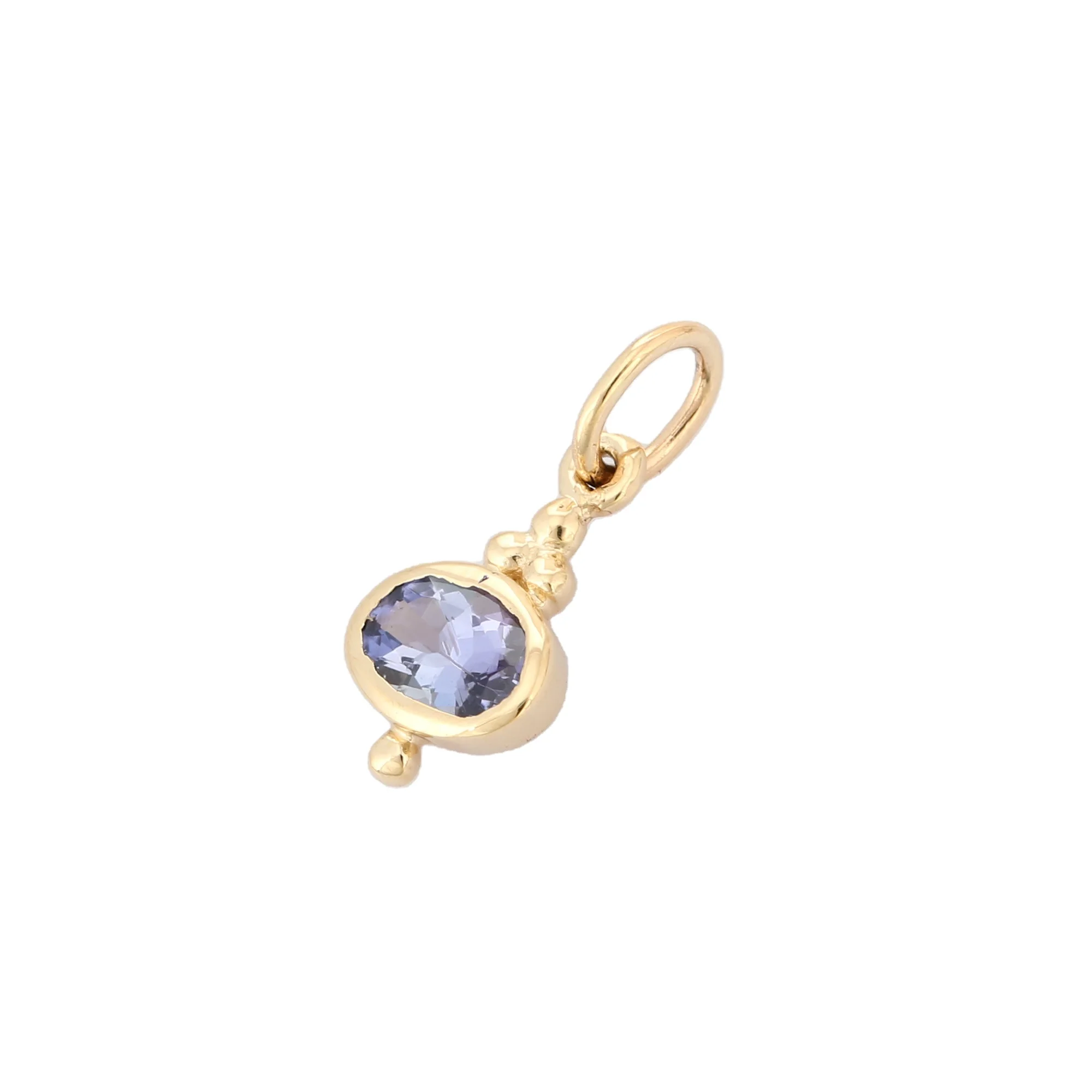 Best Selling Product Natural Tanzanite Oval Gemstone Pendant 14K Solid Yellow Gold Charm Pendant Minimalist Jewelry