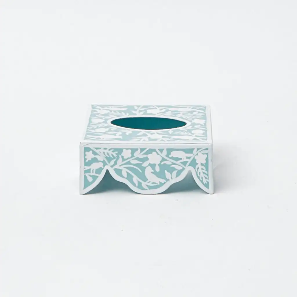 India Handmade Bone Inlay Napkin Holder Creative Multi Styles Sky Blue and White Tissue Box with leaf Designs Home Hotel Used