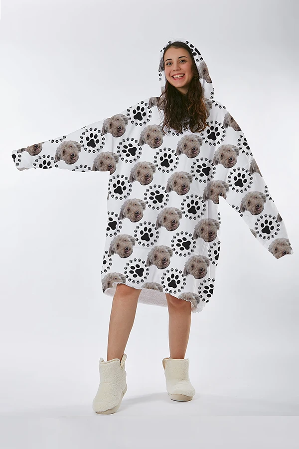 Cheap Price Soft Sherpa Wearable Blanket Hoodie Animal Print Custom Blanket Sweatshirt Blanket Hoodie