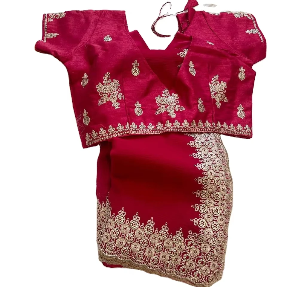 Hot Sale Pure 100% Silk Gradient Color Silk Chiffon Fabric Saree for up Coming Festive& Party Wear Ladies Cloth