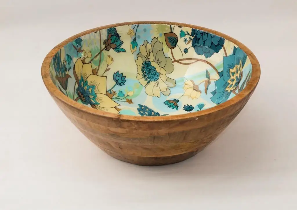 Hot Selling Enamel Printed Wooden Salad Bowl with Fancy Style Salad Mixing Bowl from Indian Supplier