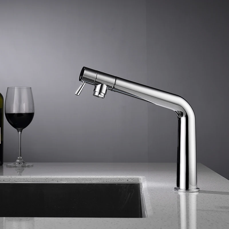 Sanitary Ware Basin Mixers Smart Handle Chromed Bathroom Faucet With Pull Out Sprayer