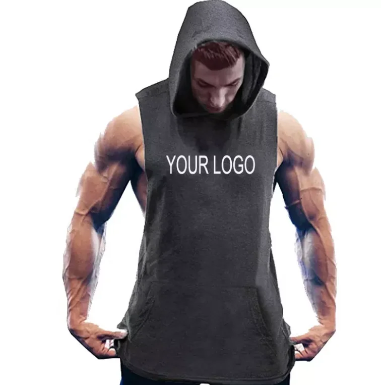 Customization High Quality Fashion Fitness Black Gym Tank Top With Hooded For Men With Custom Logo and Label