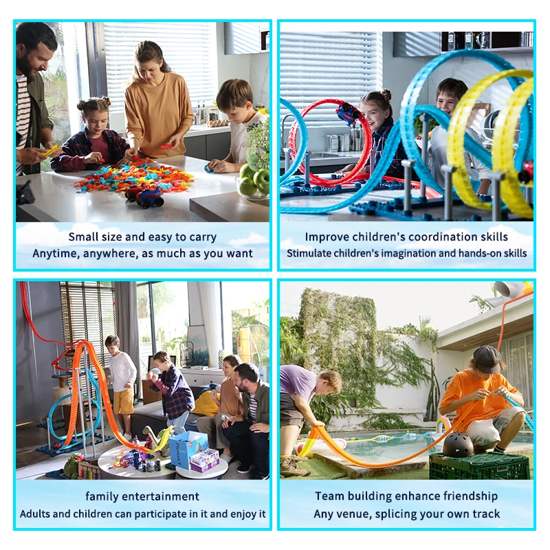 High Quality Track Toy Set 200 PCS Flexible Race Track Play set with Tracks 2 Race Cars