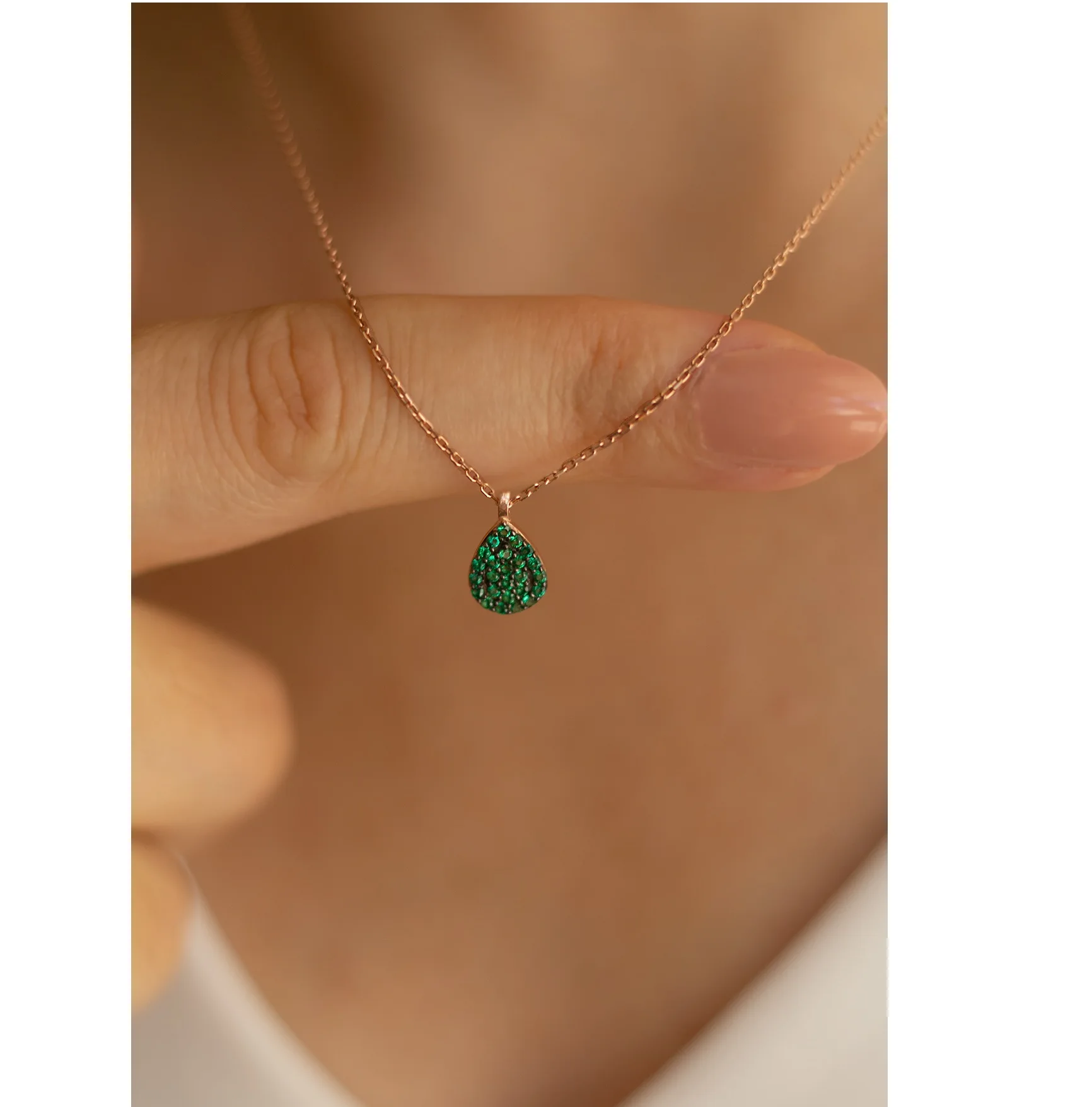 925 Sterling Silver Jewellery Necklace Minimalist  Water Drop Oval Shape Emarald Green Colour 925 Sterling  Pendant Necklace