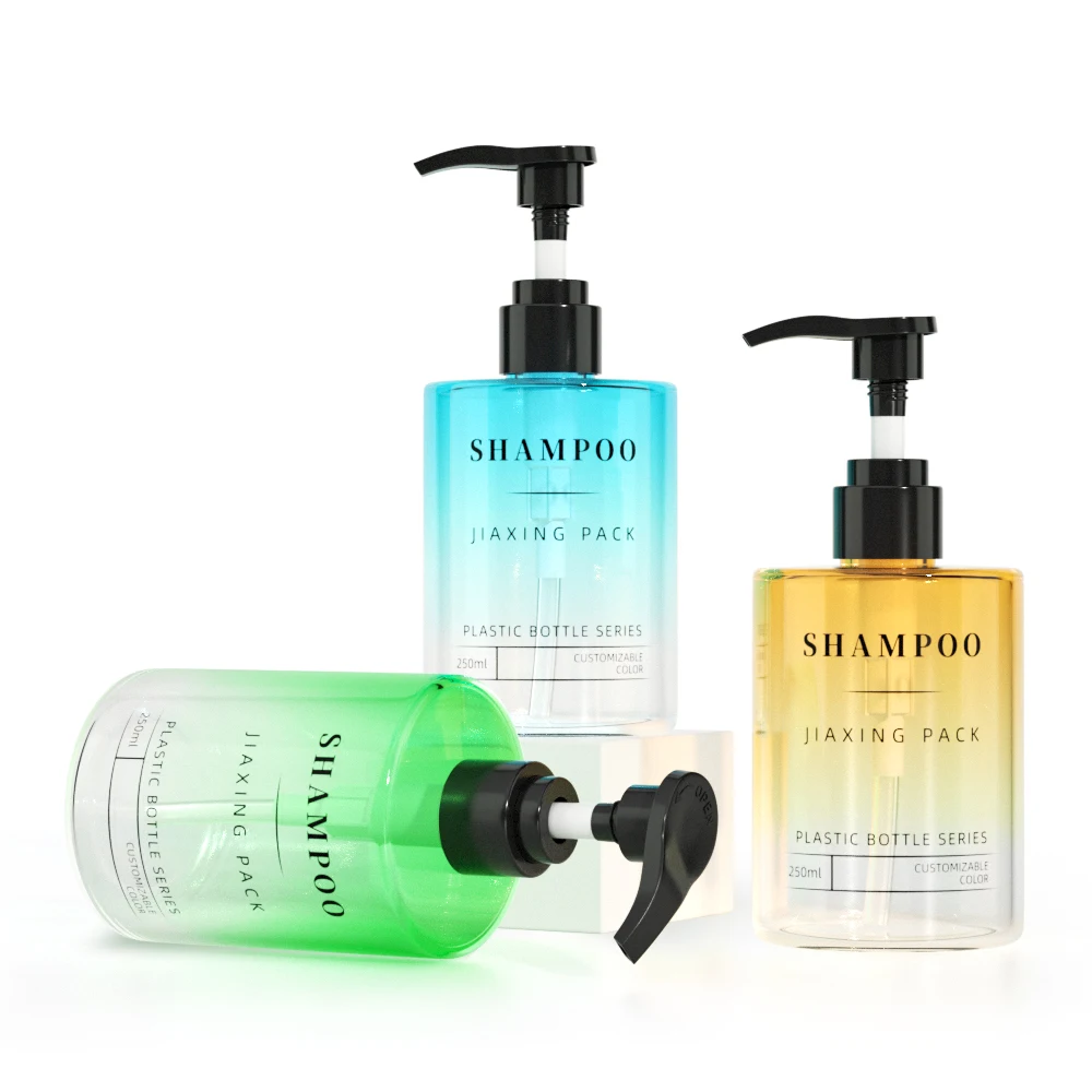 Custom luxury matte black frosted plastic gold lotion pump bottle 250ml 500ml shampoo bottles for body wash packaging