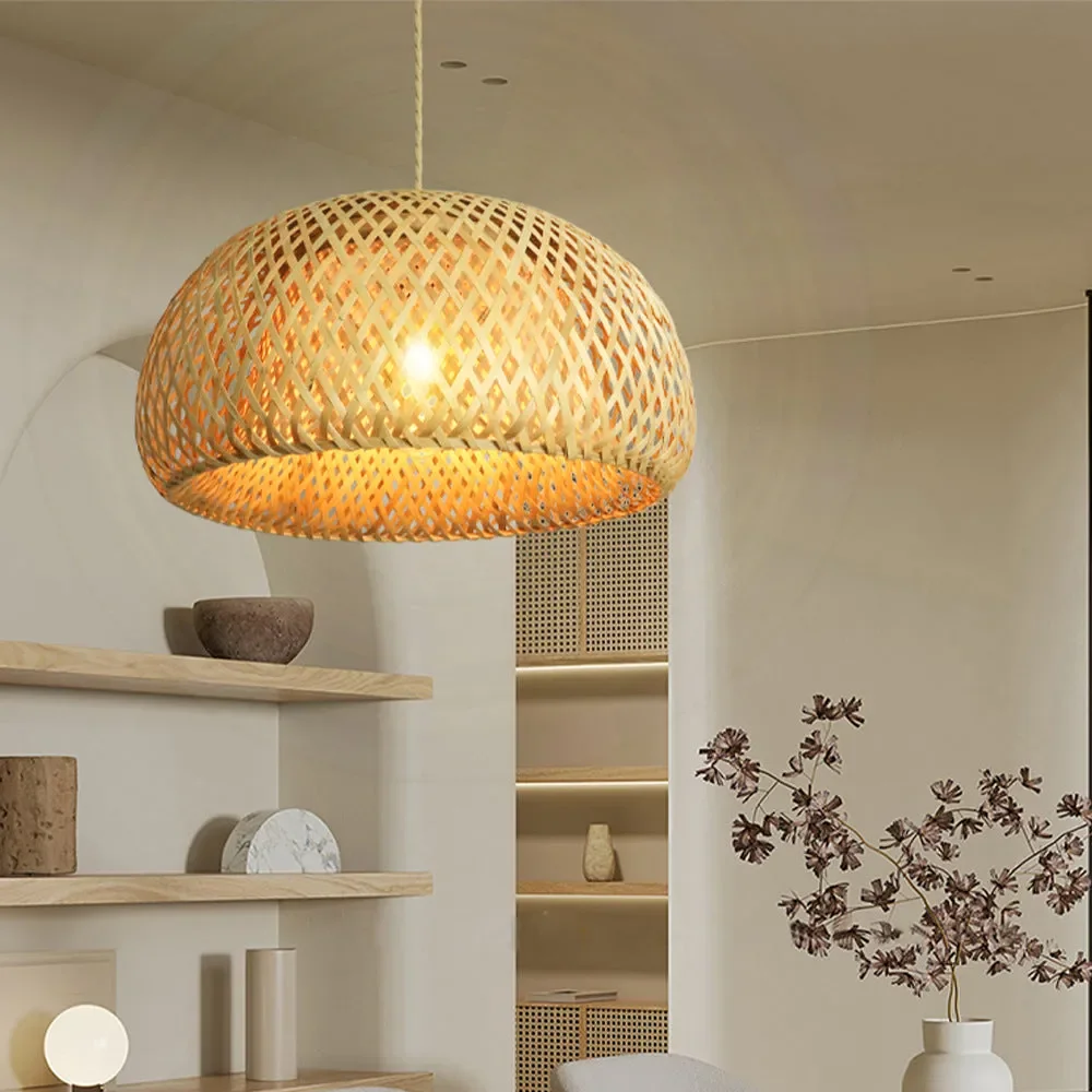 Bamboo Pendant Lights Handmade Wicker Lamp Shades Covers Cheap Wholesale Hanging Lamps Round Natural Home Decor Classic Indoor