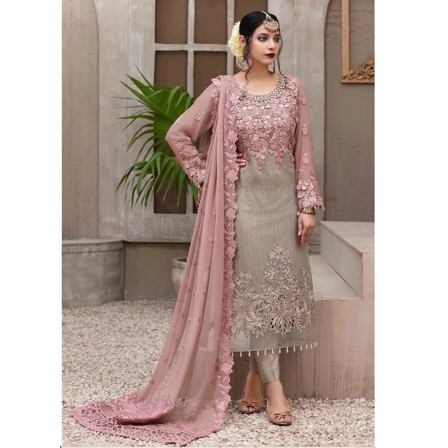 Indian Pakistani Georgette Embroidery Work Fancy Salwar Kameez Suit For Women Wedding Collection Of Saree Long Gown Dress Saree