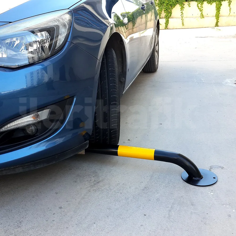 Durable Sturdy Metal Wheel Guide (Black-Yellow) Pipe Type Car stopper PL-07-150-SH 200 x 13 x 4 cm Wheel Stopper Parking Curb