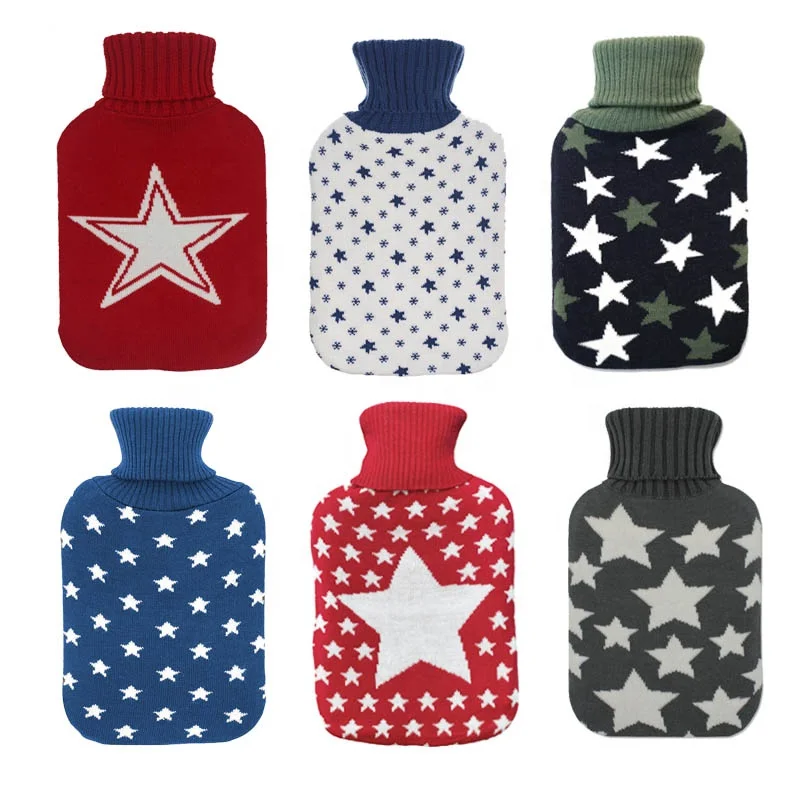 1000ml / 2000ml natural rubber pvc hot water bag bottle knitted plush fur fleece cover for customers to choose