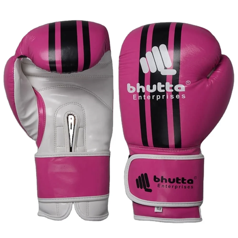 Hot Selling 14 oz Pink/White With Black Lining Custom New Design Leather Boxing Gloves For Unisex Kick Boxing Pakistan Made 2022