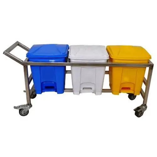 Plastic Four Wheel Bio Waste Trolley Wholesale Price Hospital Waste Cleaning Cart Medical Dressing Trolley Exporter From India
