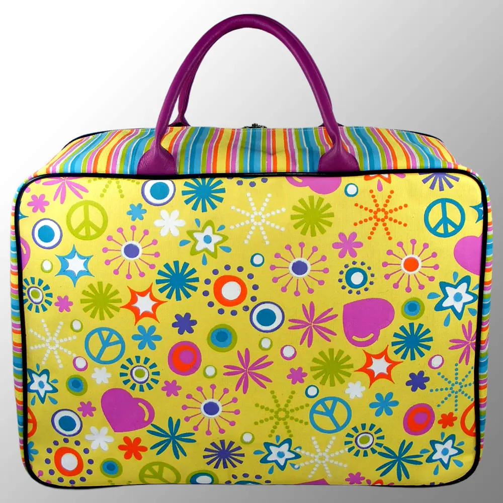 toy suitcase made from canvas with leather handle and plastic foots custom printed on all sides for free