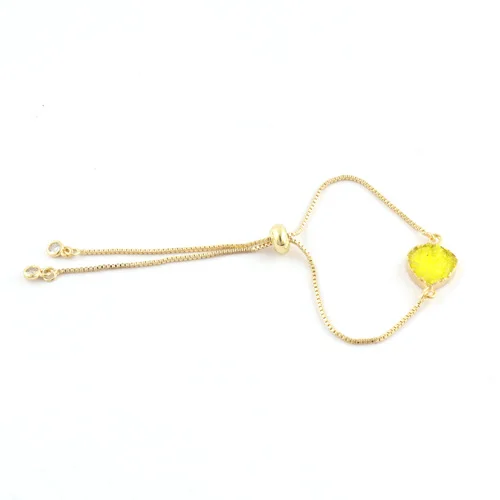 Romantic heart shape lemon sugar druzy & cz quartz slider lock bracelet 24k gold plated box chain adjustable bracelet for woman