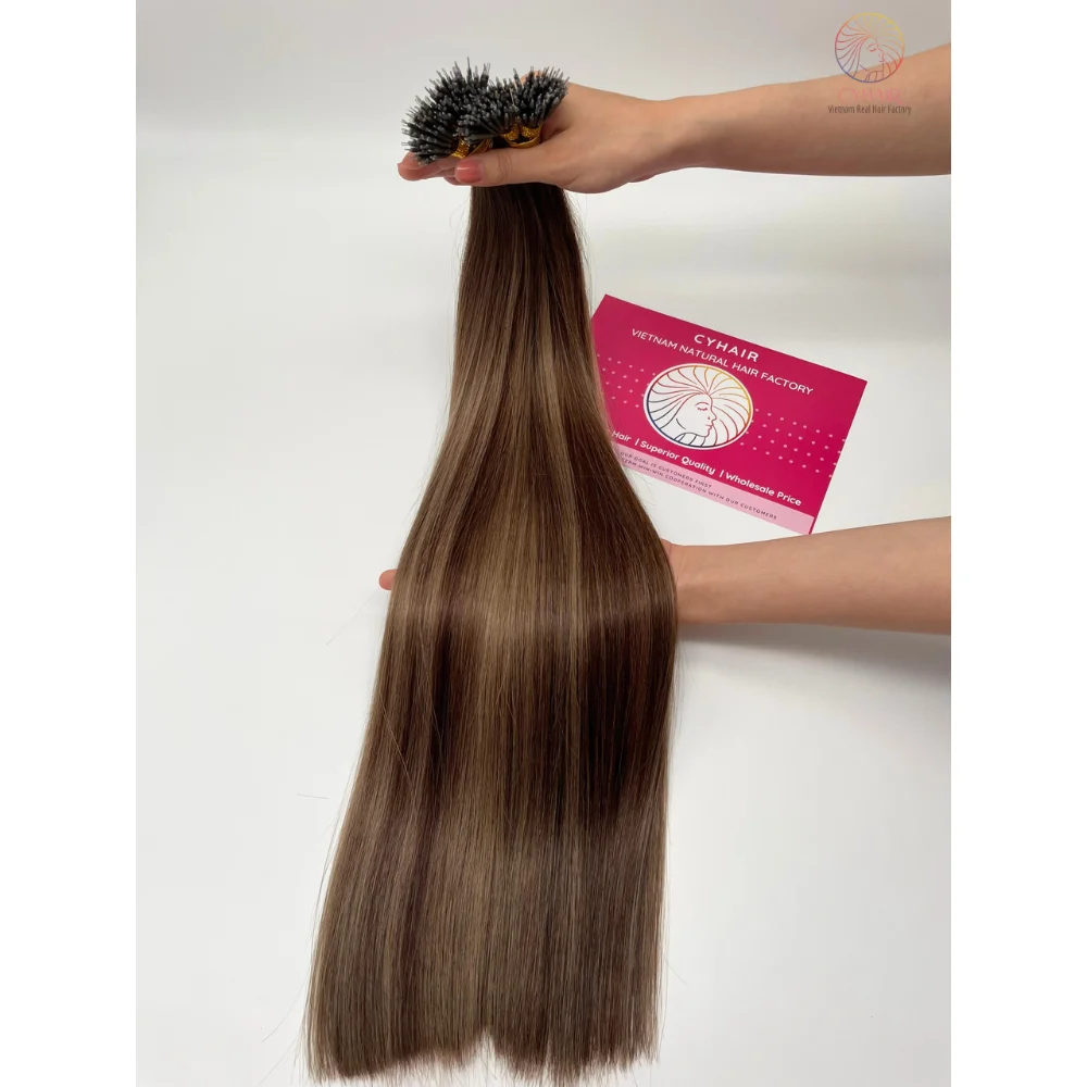 Invisible Nano Tips Vietnamese Human Hair Natural Hair Extensions #DU Color Nano Ring Hair Extensions 55 Cm