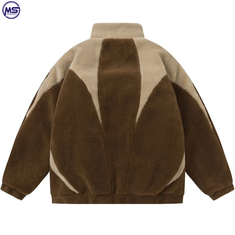 Wholesale Custom Solid Color Zipper Loose Long Sleeve Sherpa Winter Coat Polar Fleece Jacket Street Fashion Jackets For Men