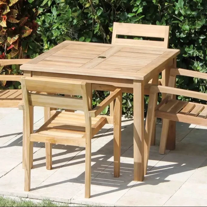 Solid Teak Wood Square Garden Dining Table 4 Seats Natural Color Indonesian Outdoor Dining Table Furniture