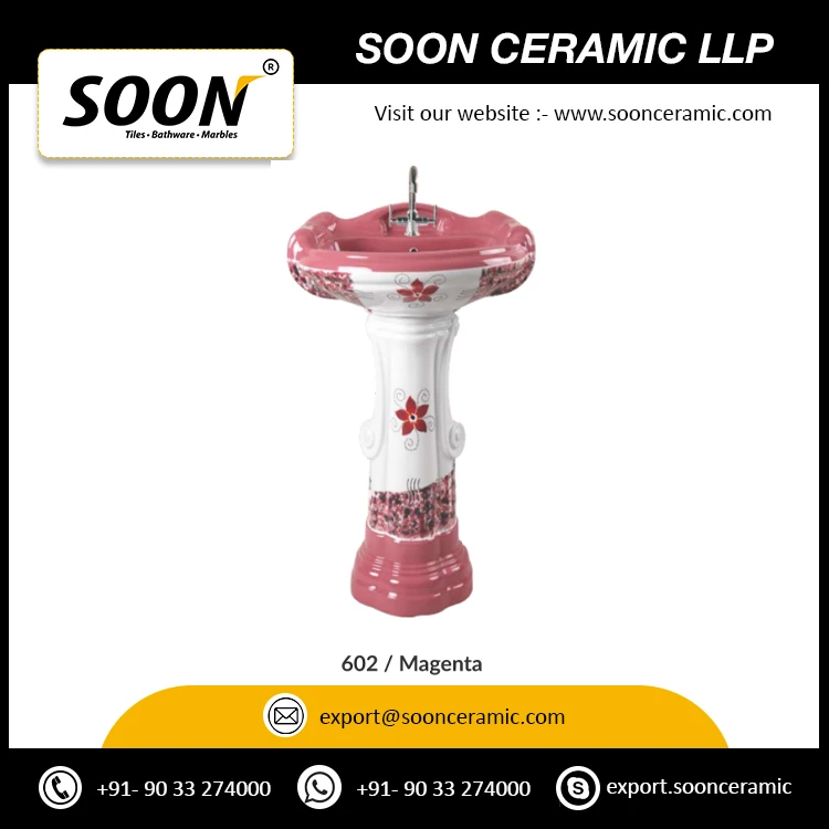 Indian Export Quality Fancy Style Ceramic Pedestal Wash Basin for Bathroom and Living Room Application