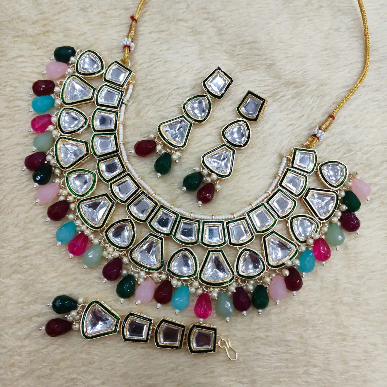 Top sale Handmade jaipur kundan meena jewellery high quality with designer quartz and agate beads