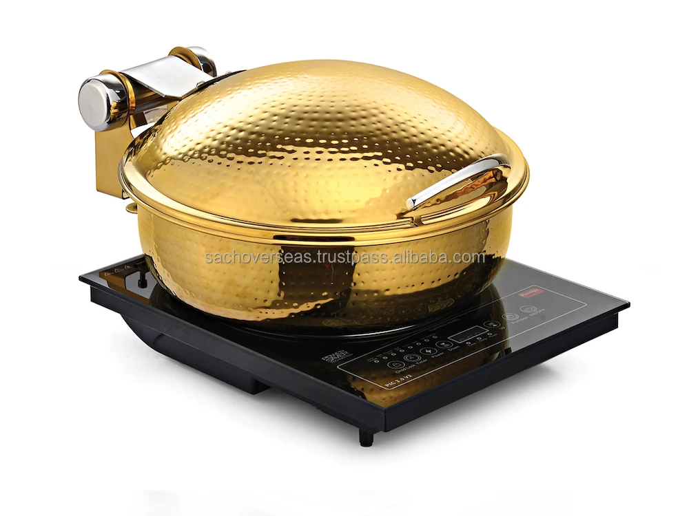 premium quality new fashion round black chafing dish with designer chafer stand  for restaurant and hotel use