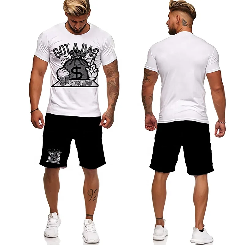 Customized Screen Printing Men T Shirt Oversize Men Sportswear Suit Unisex Summer Men Clothes Plain Hip Hop Streetwear Short Set