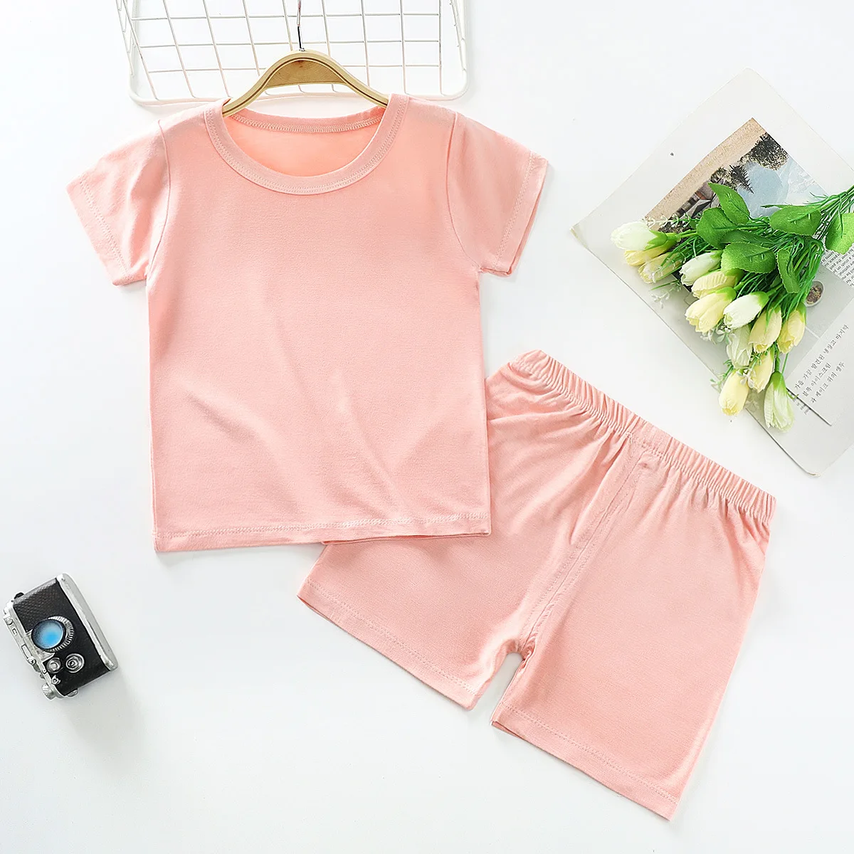 Wholesale Summer Boys Boutique Outfits 2 PCS Toddler Girls Blank T Shirt Shorts Baby Clothing Set for Kids