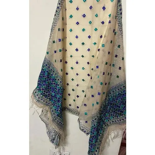 2022 Latest Design Indian Handmade Panted Floral Dupatta With Golden Zari Border  Dupatta For All Purpose