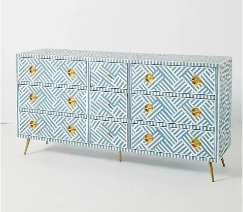 Indian Handmade Bone Inlay Furniture Chest of Drawer Wooden Modern Floral Pattern End table Side table Luxury Home Decor