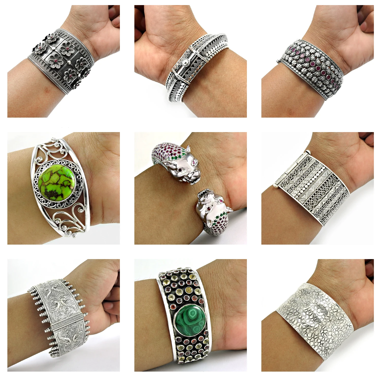 925 Sterling Solid Silver Turkish Jewelry Multi Stone Bracelet Natural Gemstone Bangle Indian Oxidized Bracelet Hallmark Jewelry