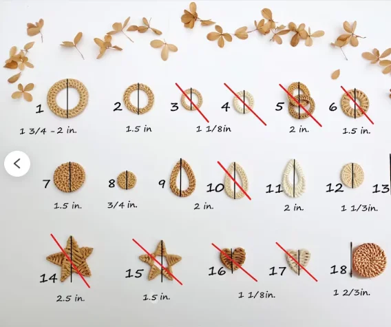 100% natural materials earrings, rattan handwoven findings with multi-shapes from Vietnam manufacturer