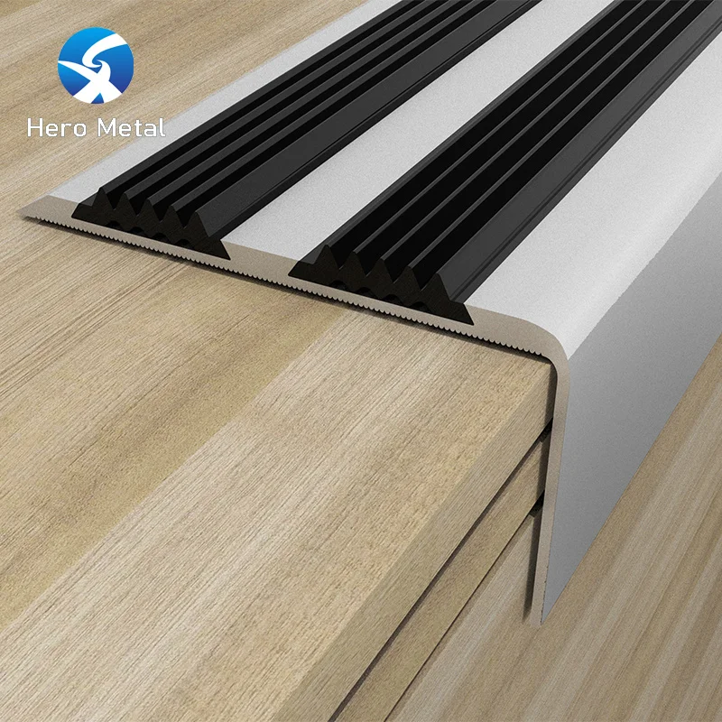 Hero metal decorative and protective stair aluminum stair tread profile stair nosing strips with rubber insert
