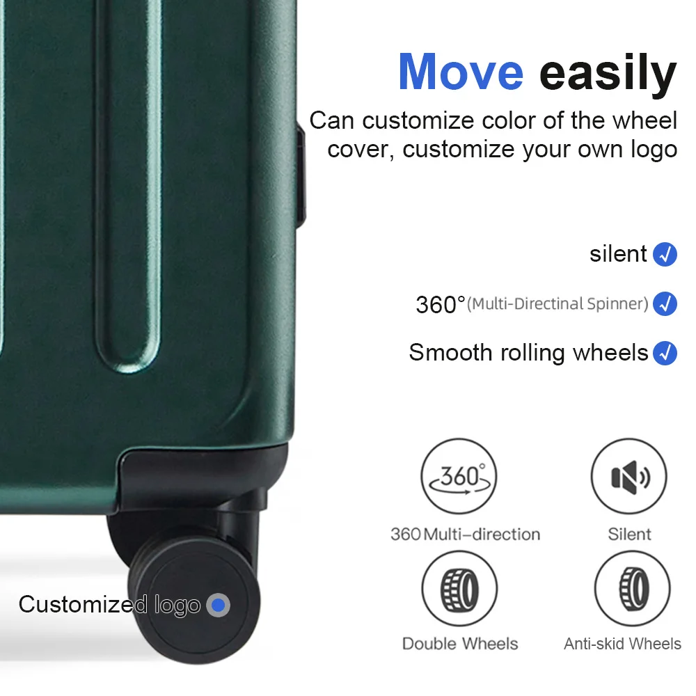 High Quality Popular Waterproof 20/22/24/26/28 Inch PC Hard Shell Aluminum Frame Light Weight Suitcase Luggage