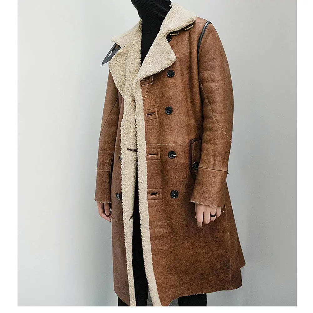 Extra Long Shearling Coat Men Winter Formal Thick Genuine Leather Jacket Natural Shearling sheepskin Coat