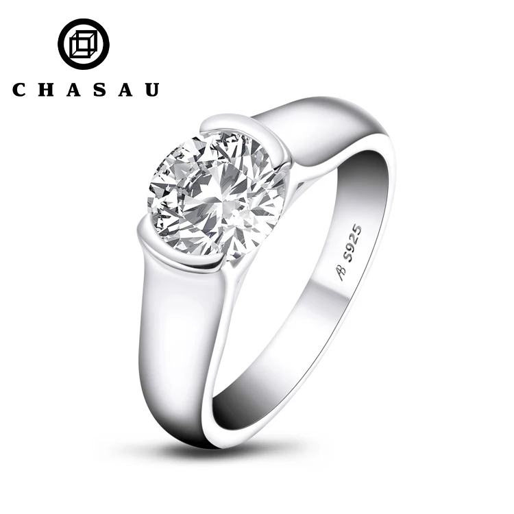 Chasau New Classic Fashion Women Jewelry 2ct 2.0ct 2 carat 8mm Moissanite 925 Sterling Silver Wedding Engagement Ring for men