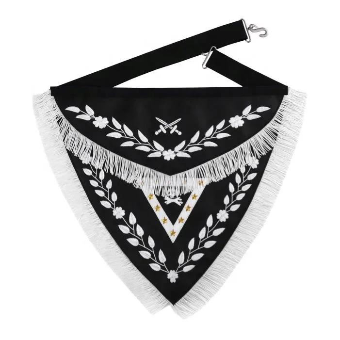 Knights Templar Commandery Apron Triangular Black Velvet Fabric with Hand Embroidered Design and Silver Tassels