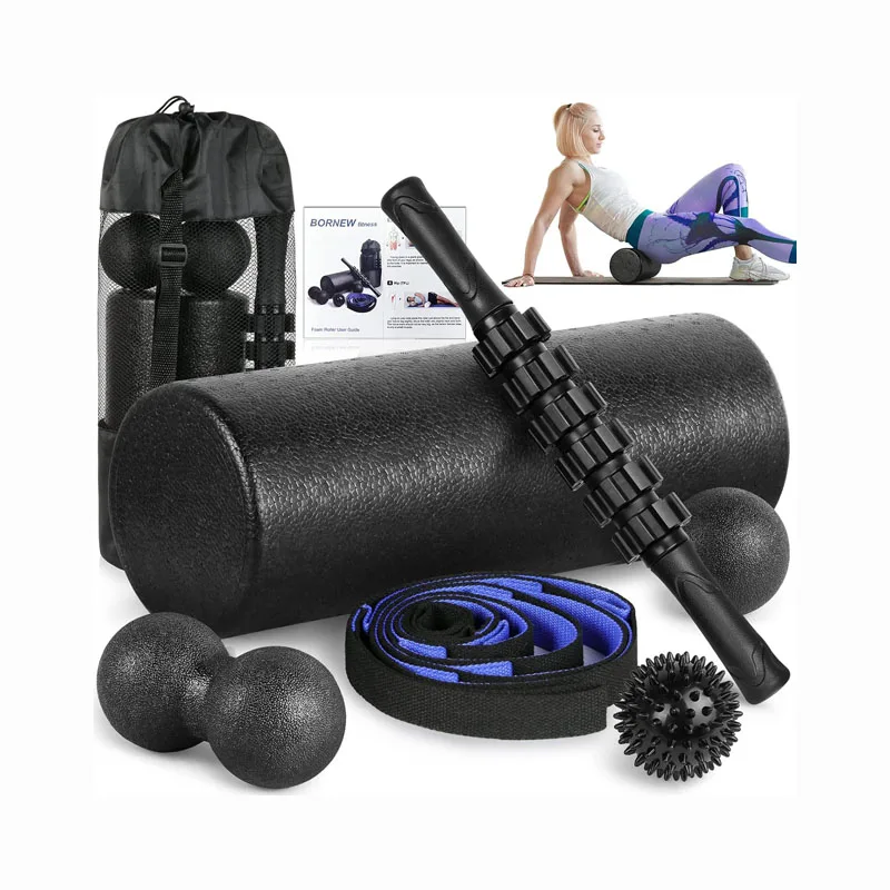 Travel-Size High-Density Foam Roller with Exercise Guide Two-in-One Grid Foam Roller Set Combo for Release and Yoga