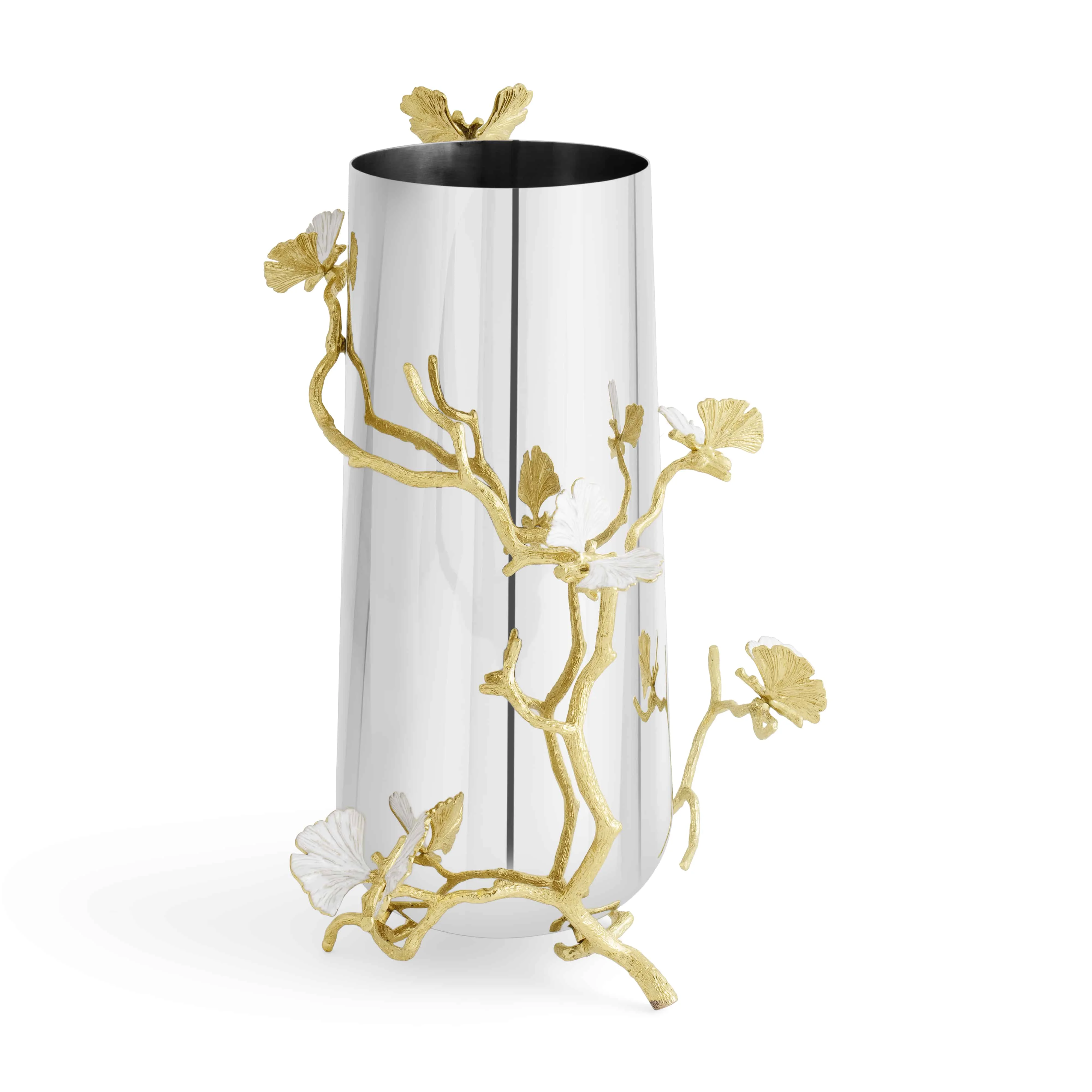 Oveal Modern Design Metal Flower Vase 2-Tone Finished Luxury Tabletop Decor for Home Office or Living Room Use