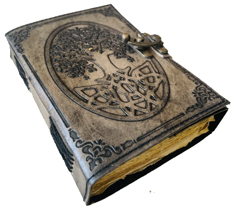 Tree Of Life Custom Genuine Leather Embossed Handmade Journal Antique Notebooks For Women Deckle Edge Paper With Diary Lock