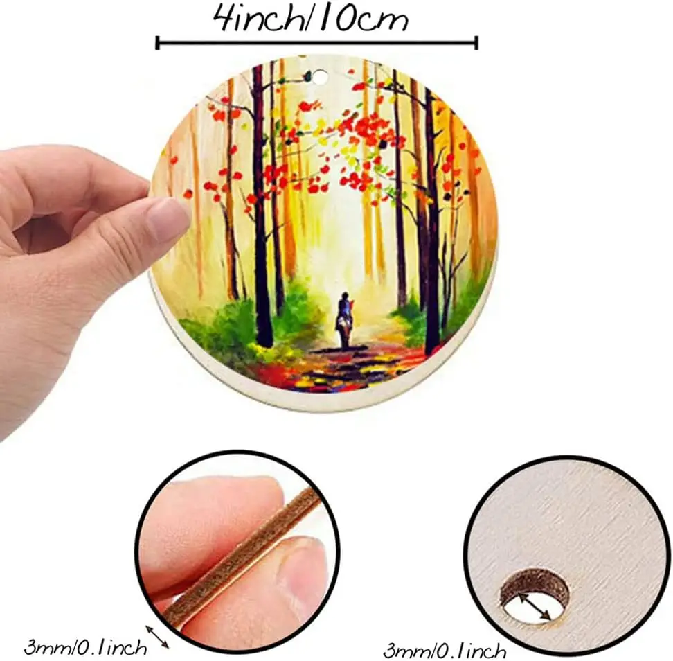 4IN Wooden Blank Tag for DIY Crafts to Paint and Decorate Ornaments Discs Supplies for DIY Christmas Decoration