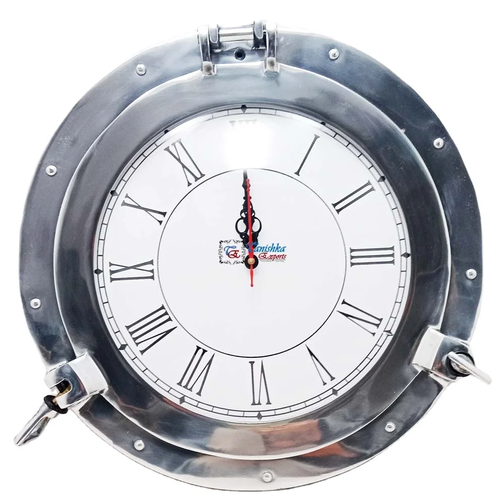 Aluminium Nautical Marine Ship Porthole Wall Clock Handmade Brass Model for Home Decor for Living Room Hanging or Gift
