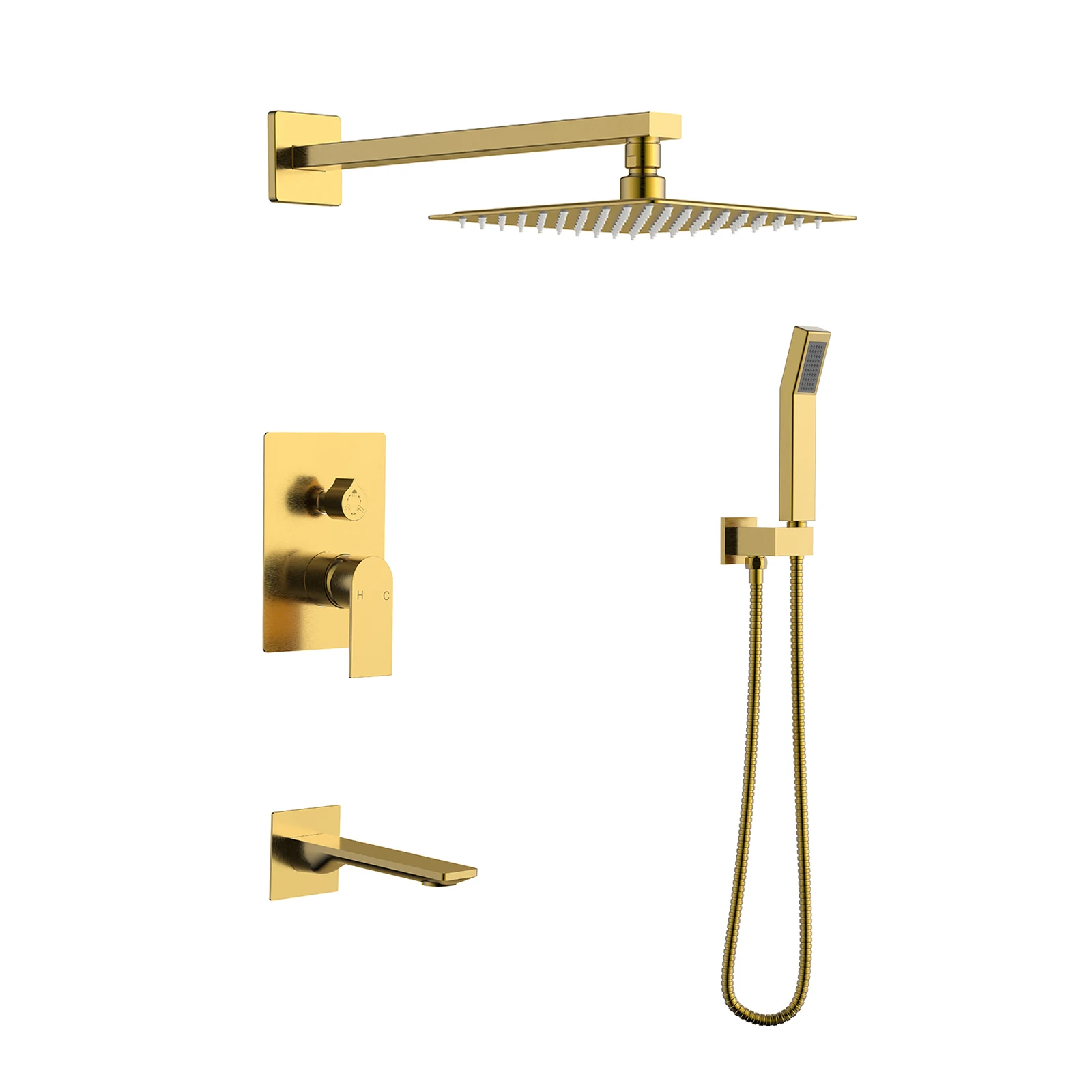 Contemporary Brass Square Showerhead Set Shower System Bathroom Concealed Rain Rainfall Faucet Wall Mounted Rain Shower Set