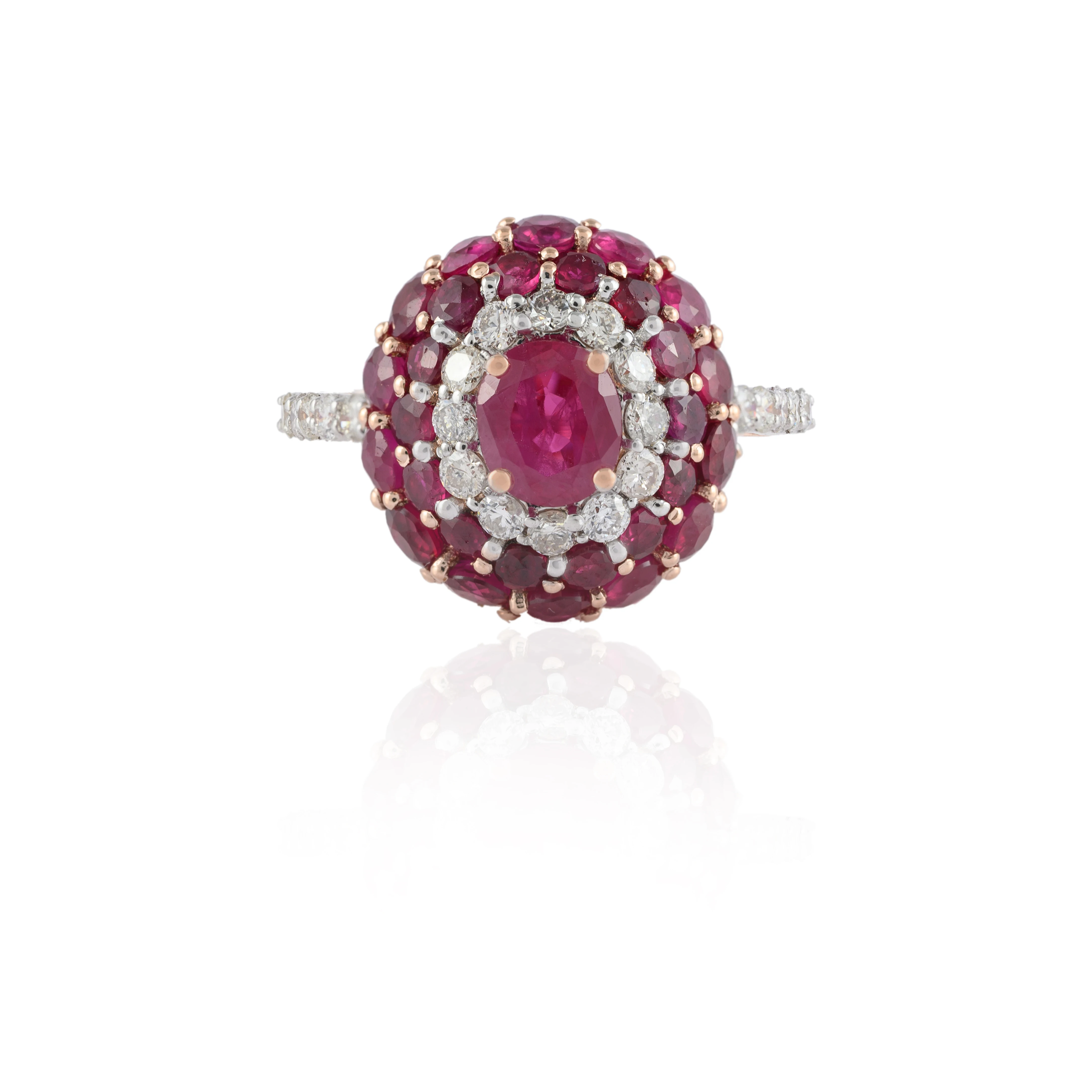 Luxury Jewelry 14K Solid Rose Gold Gemstone Ring Genuine Ruby With Diamond Cocktail Ring For Women Wholesale Products