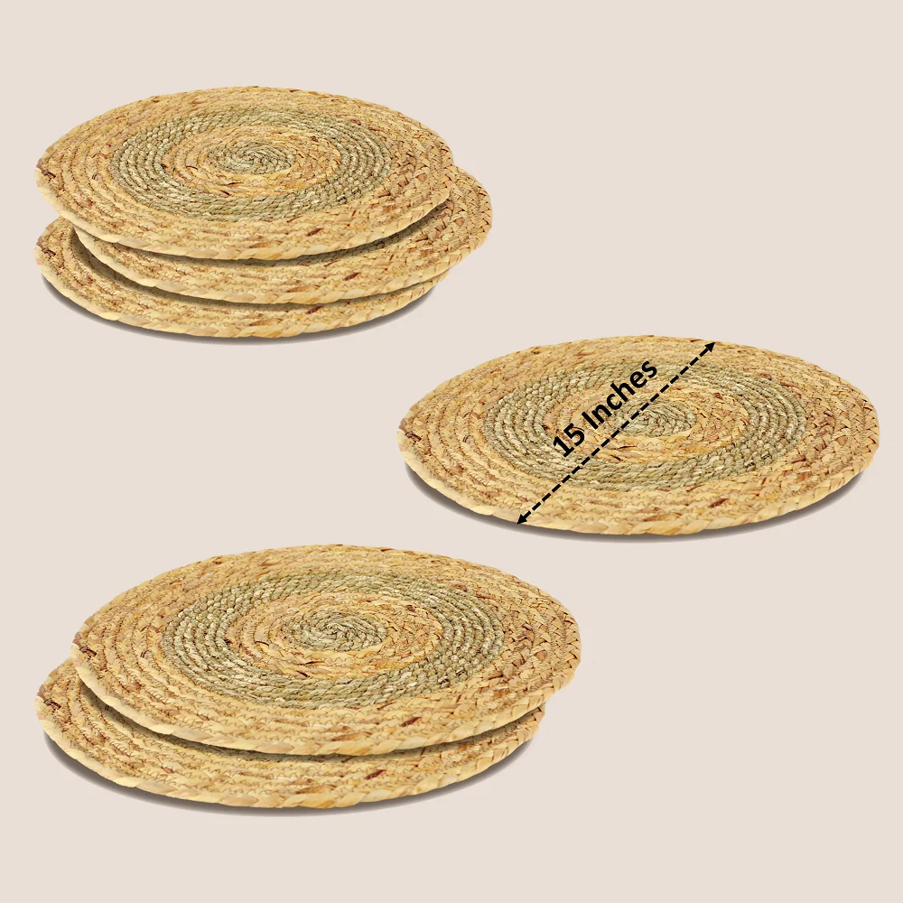 Handmade Solid Linen Place Mats Natural Color Water Hyacinth Design Hotel Home Arrow Weave String Wrap Disposable Shape Placemat