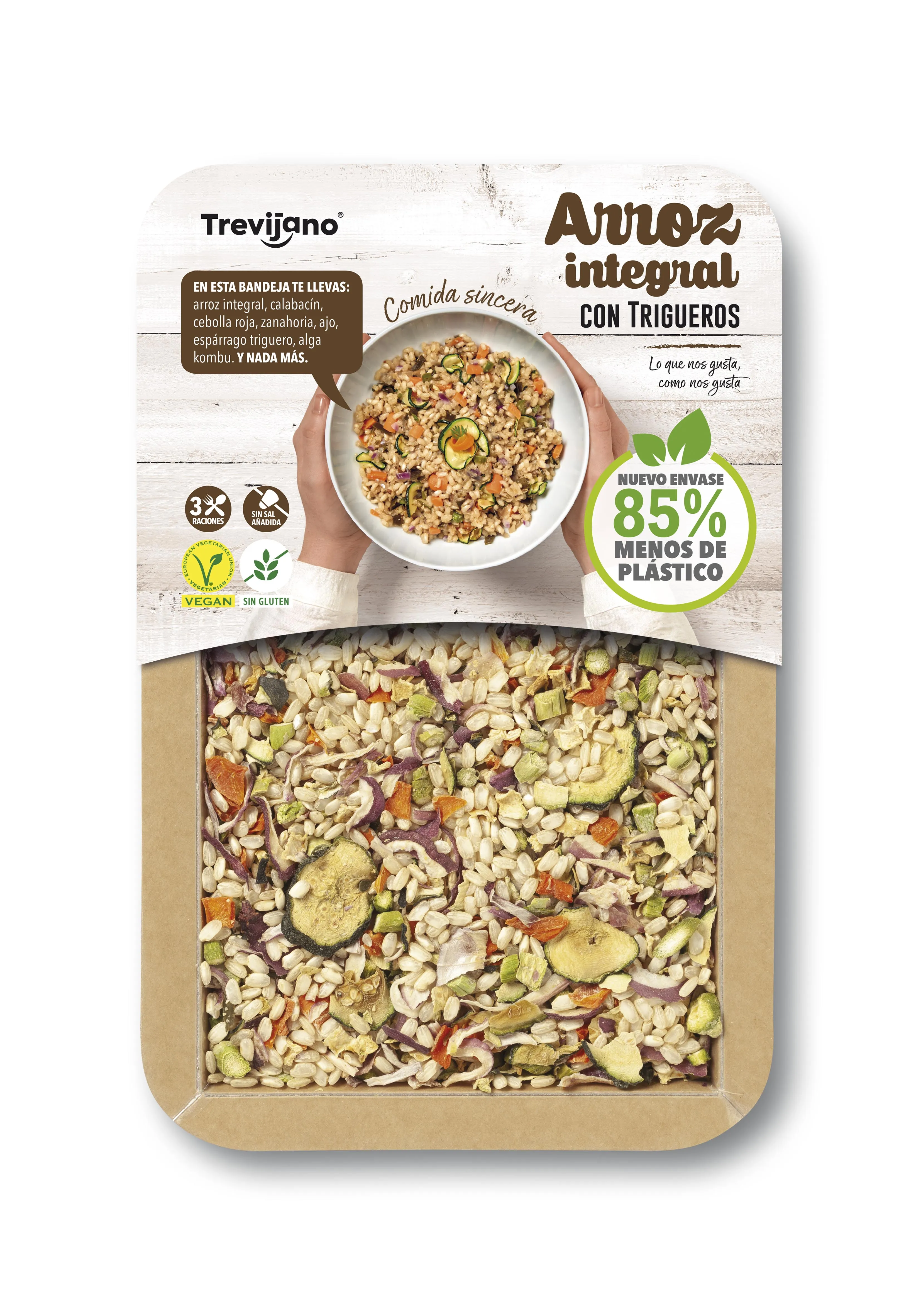 Vegan Quality Food from Spain Tray 250g Gluten Free BROWN RICE WITH ASPARAGUS and Dried Vegetables for Retail and restaurants