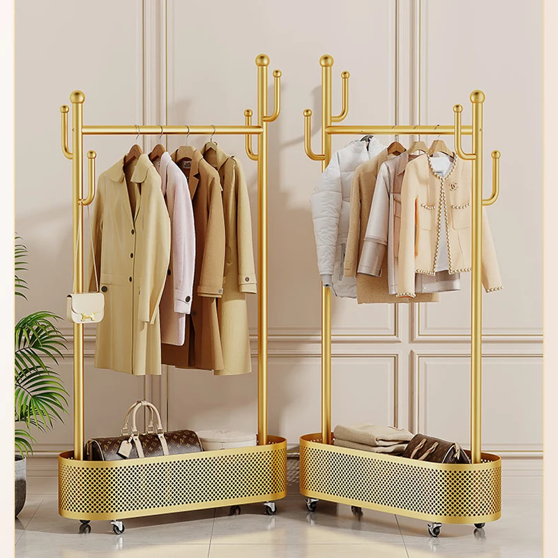 New Arrival Clothes Hanger Cactus Type Clothes Rack Wholesale Household Floor Standing Gold Classic Rolling Garment Rack
