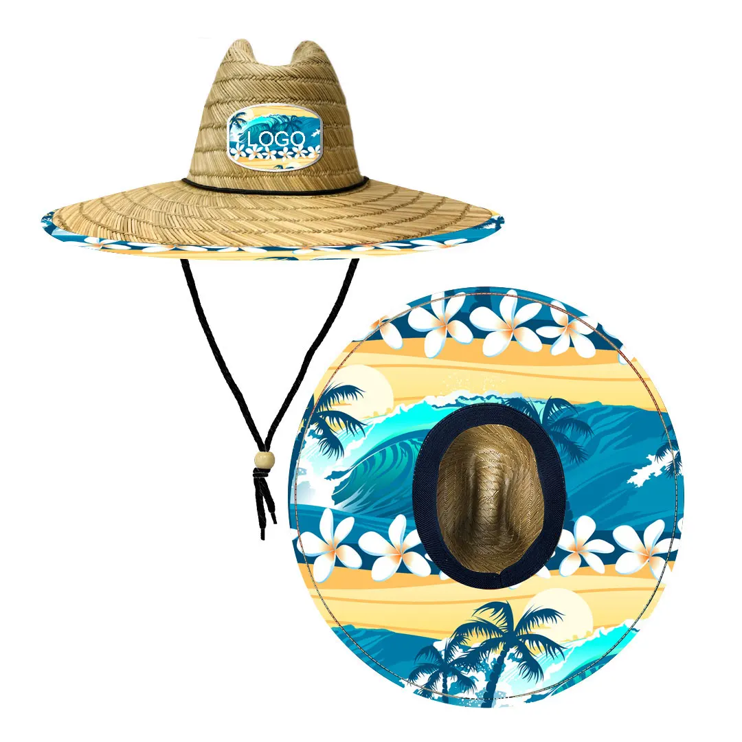 handwork colorful cheap beach straw hats custom UV sun vintage  lifeguard straw hat for menn