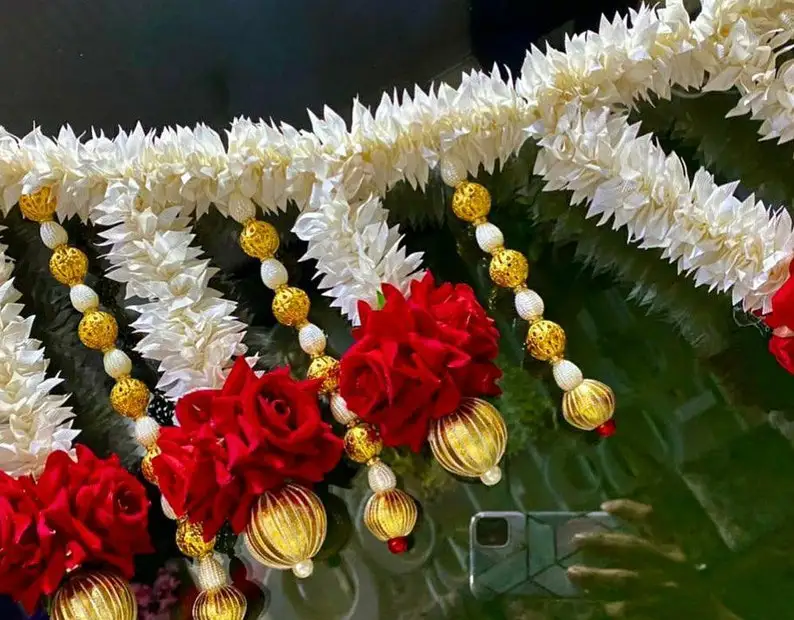 Mogra Garland Toran with Rose Flower Handmade Garland Indian Flower String Flower Garlands for Indian Weddings Decorations OEM