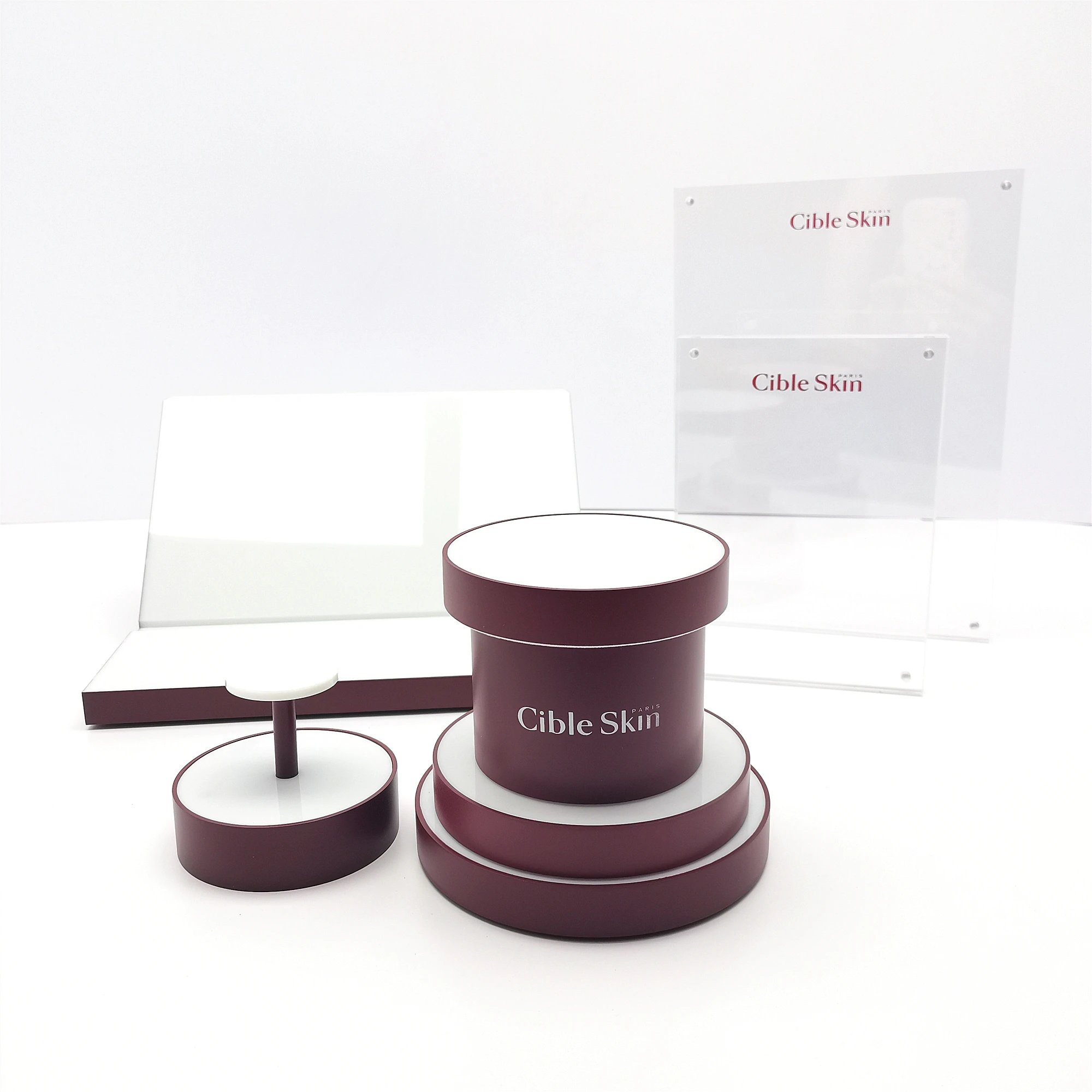 Factory custom logo luminous skin care products display stand set Luxury Countertop Beauty Store Display for Skincare Bottle