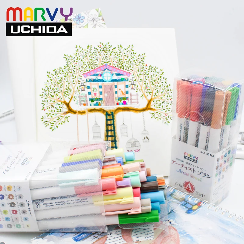 Marvy Uchida 1100 5/18/36 colors/set Water based soft watercolor brush head marker pens set for coloring watercolor paint